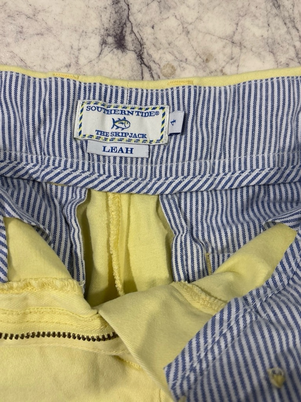 Southern Tide Blue Pinstripe & Yellow Lined Skipper Shorts